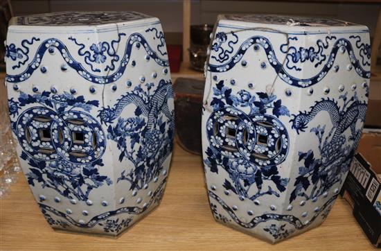 Pair of Chinese blue and white garden seats- a.f